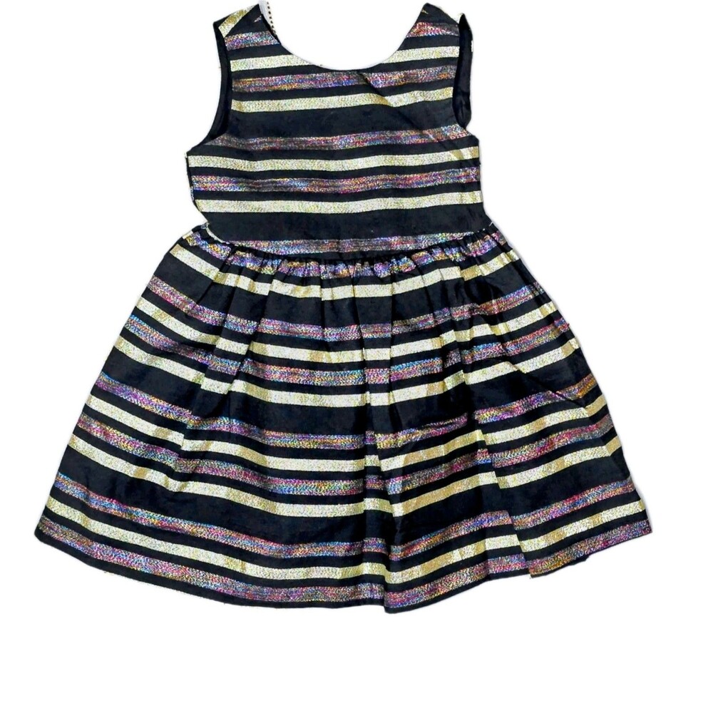 Gymboree 18-24 Months Holiday Portrait‎ Dress Black Gold Striped Party Christmas